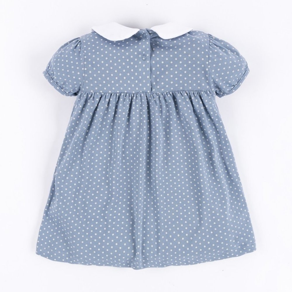 Easter Bunny Rabbit Girls Smocked Blue Dress - Picture 4 of 5